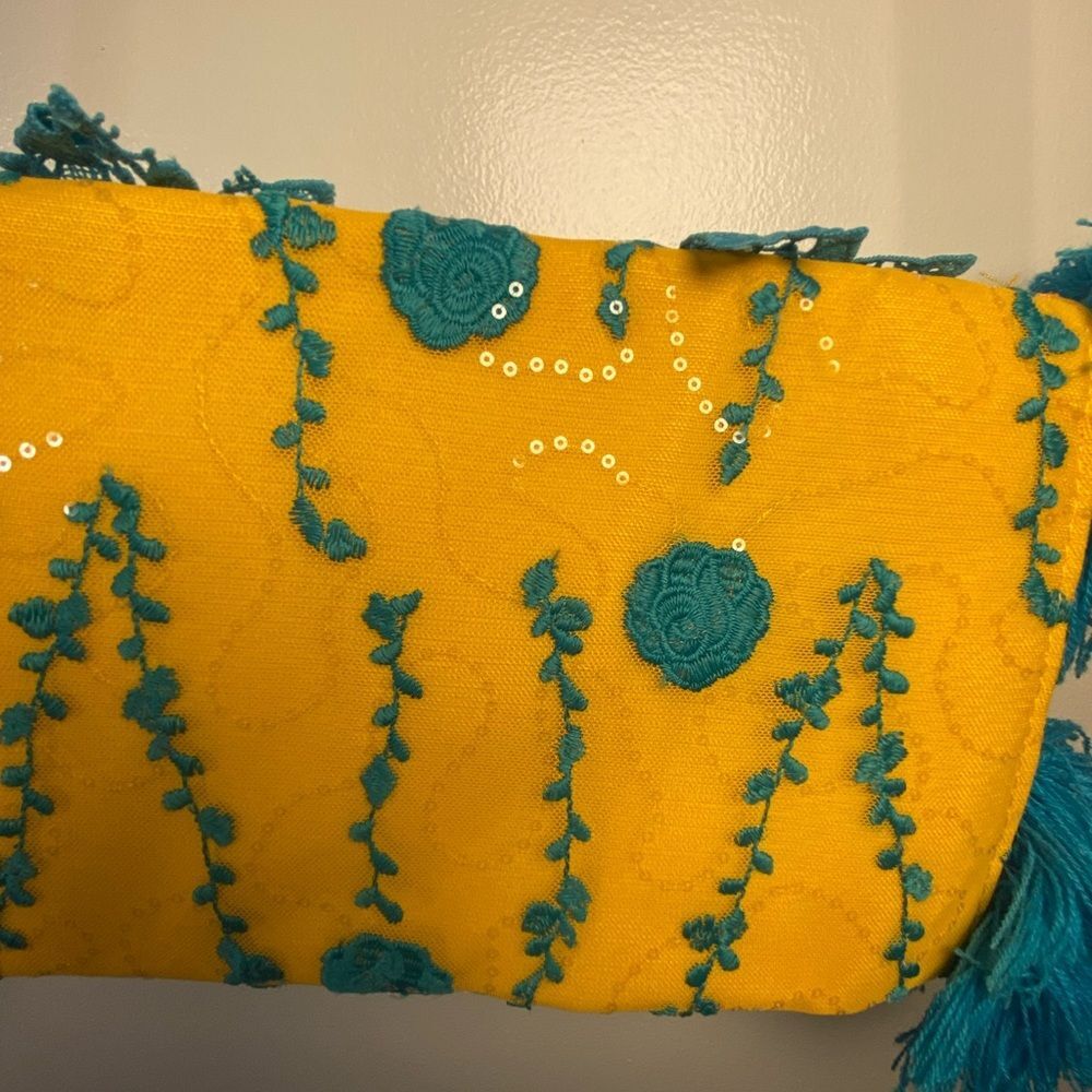 Vibrant Teal and Yellow Floral Clutch Antica Sartoria by Giacomo Cinque - Picture 10 of 10